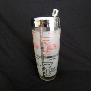 VINTAGE MID CENTURY MODERN 9.75” CLASSIC GLASS COCKTAIL SHAKER RECIPE GRAPHICS